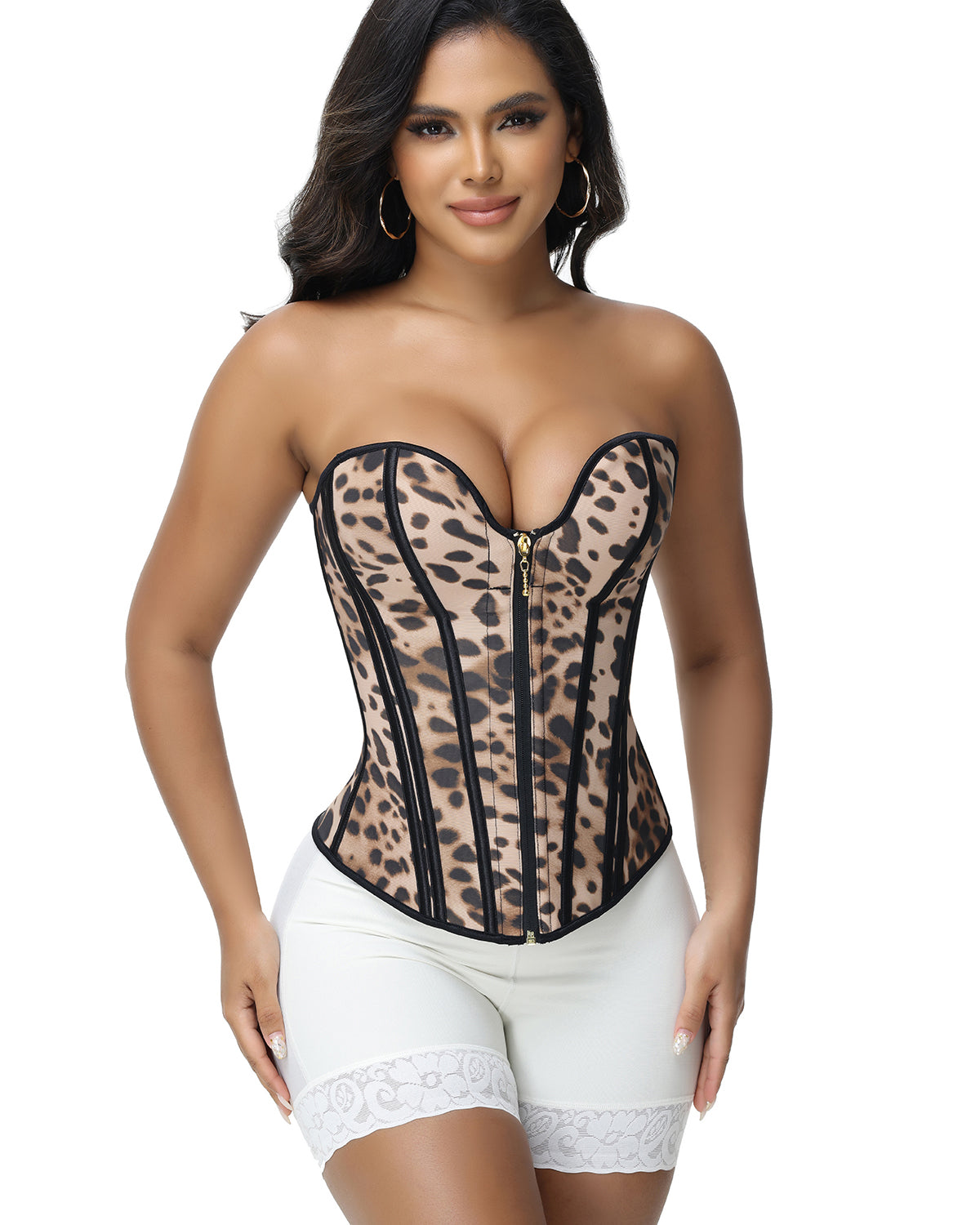 Removeable Strap Waist Trainer Leopard print Corest with Front Zipper