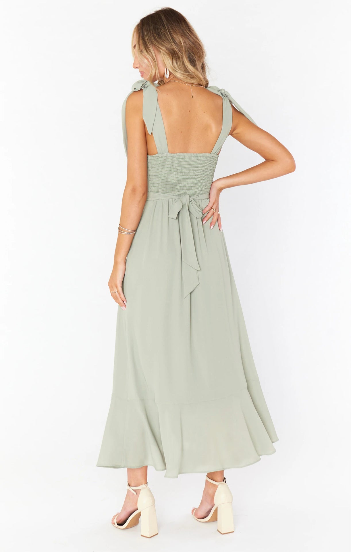 Dresses Elegant Bridesmaid Square Neck Ruffle Split Midi Formal Dress For Wedding Guest Cocktail Party