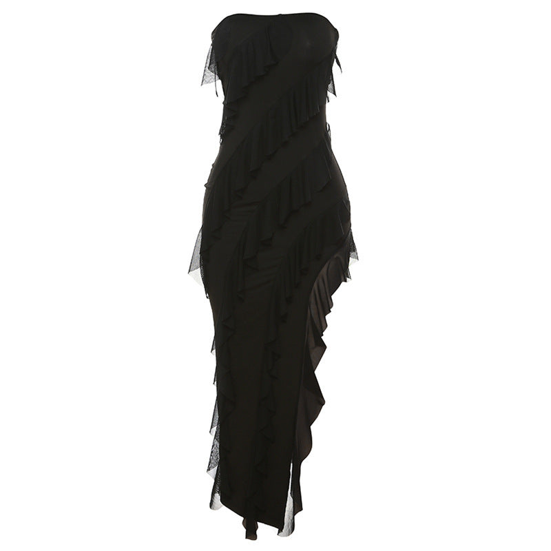 Trend Skinny Tube Top Dress â€?Backless Split Tassel Clubwear