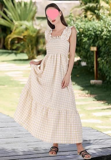 Plaid Print Pleated Ruffle Dress INS Sleeveless A-line Swing Beach Dress Clothing