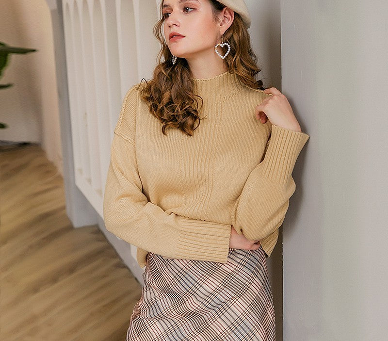 Pure color sweater trend sweater high neck loose elegant temperament sweater