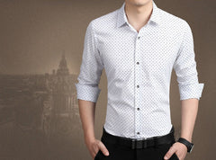 Brand Male Shirt Long-Sleeves Tops Polka Dot Printing Mens Dress Shirts Slim Men Shirt Plus Size M-5XL FGT