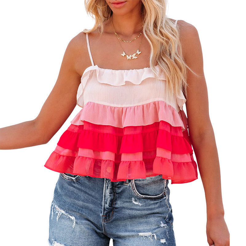 Gradient Ruffled Spaghetti Strap Tank Top Tube Top