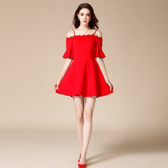 Slimline A-line dress lace strapless off-the-shoulder dress