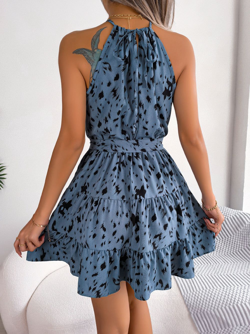 Casual Leopard Print Ruffled Swing Dress Beach Dresses Women