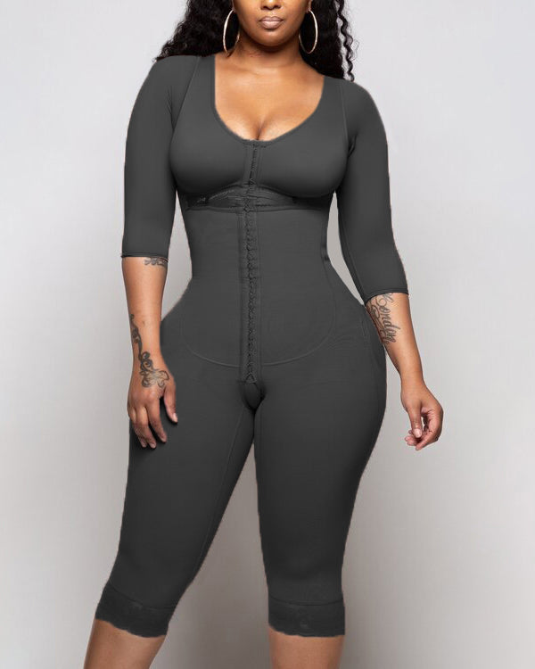 Bodyshaper For Hook And Eye Closure Long Sleeve Tummy Control Breast Support Bodysuit Shapewear