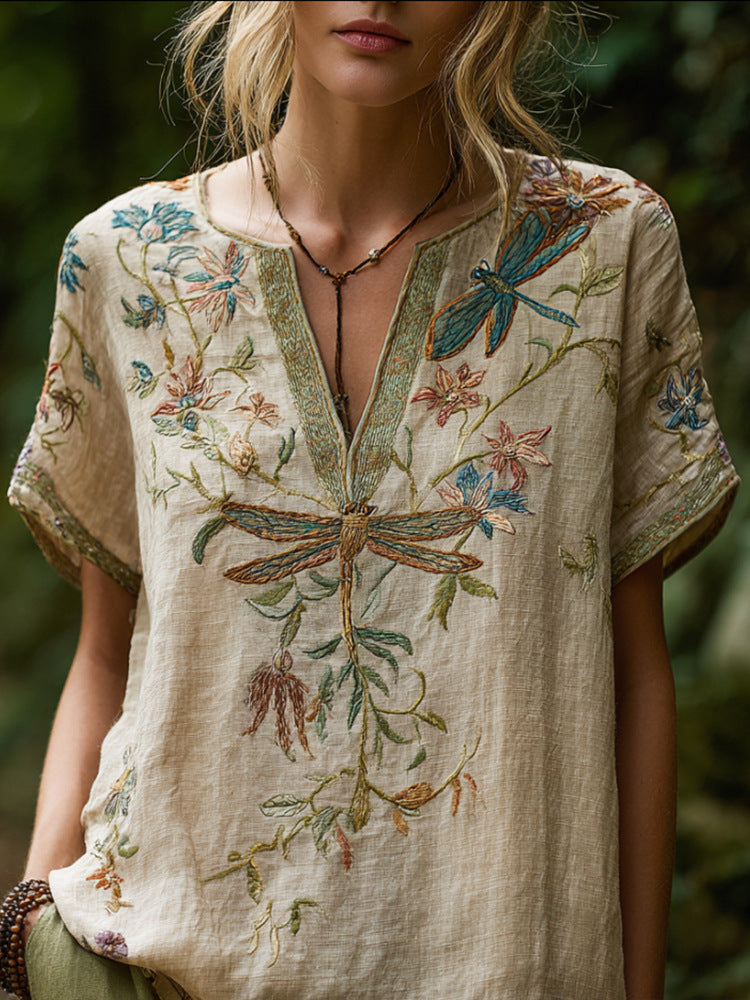 Spring Carnival Trendy Printed Womens V-Neck Short-Sleeve Top