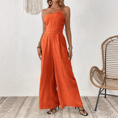 Solid Color Wide-leg Thin One-shoulder Jumpsuit
