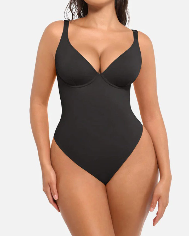 V-Neck Slimming Thong Shapewear Bodysuit