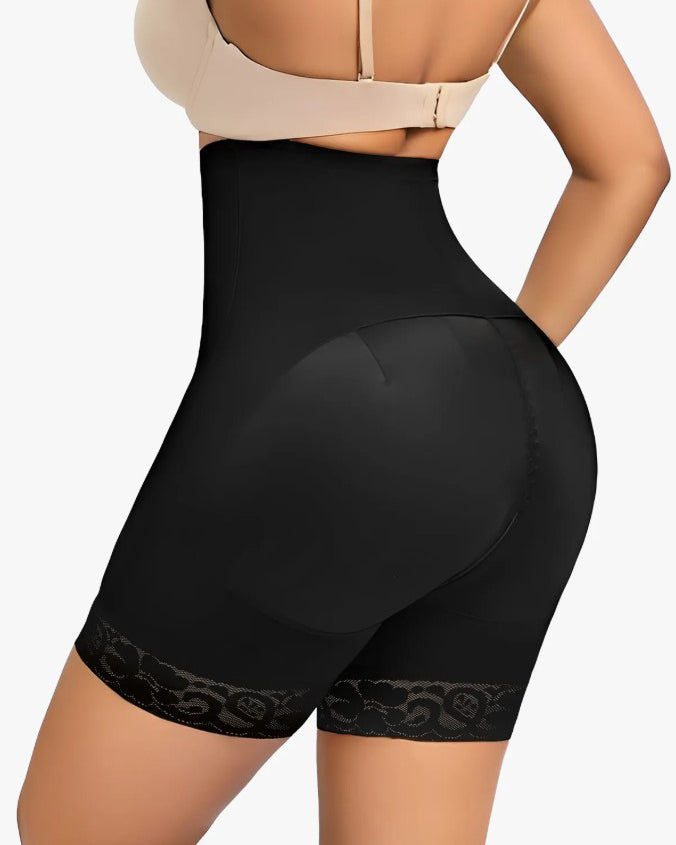 Double-Layer Tummy Control Lace Trim Mesh Shaping Shorts
