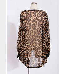 Leopard Print Chiffon Kimono Cardigan Shawl Batwing Sleeve Sheer Beach Cover Up Ladies Boho Tops Blusas