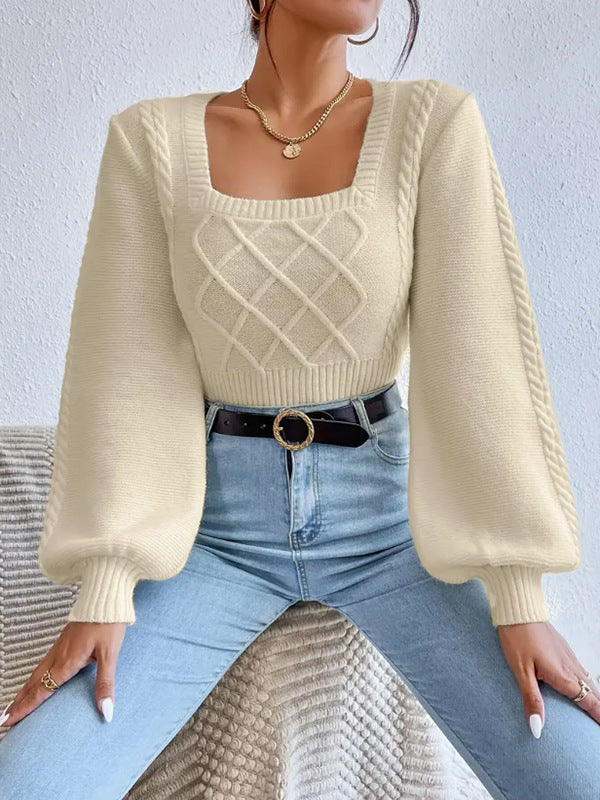 Solid Color Square Collar Sweaters Clothing