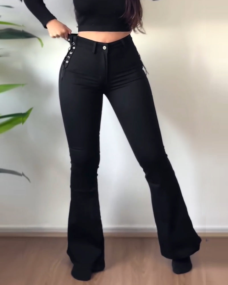 Side Braid Flare Jeans