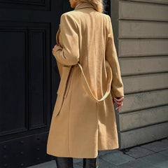 Woolen Simple Lace Waist-tied Coat