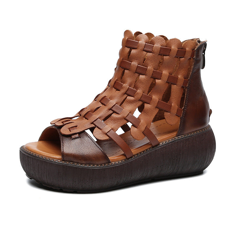 Leather Platform Wedge Heel Sandals For Women