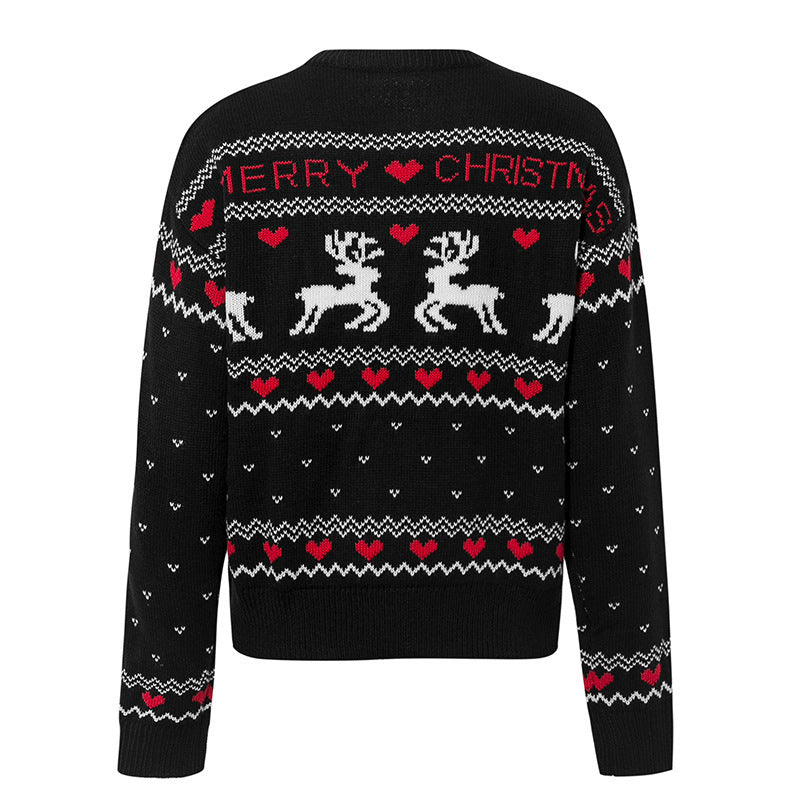 Cute Elk Heart Print Sweater Pullover Christmas Knitted Sweater Tops