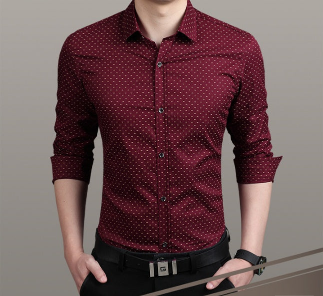 Brand Male Shirt Long-Sleeves Tops Polka Dot Printing Mens Dress Shirts Slim Men Shirt Plus Size M-5XL FGT