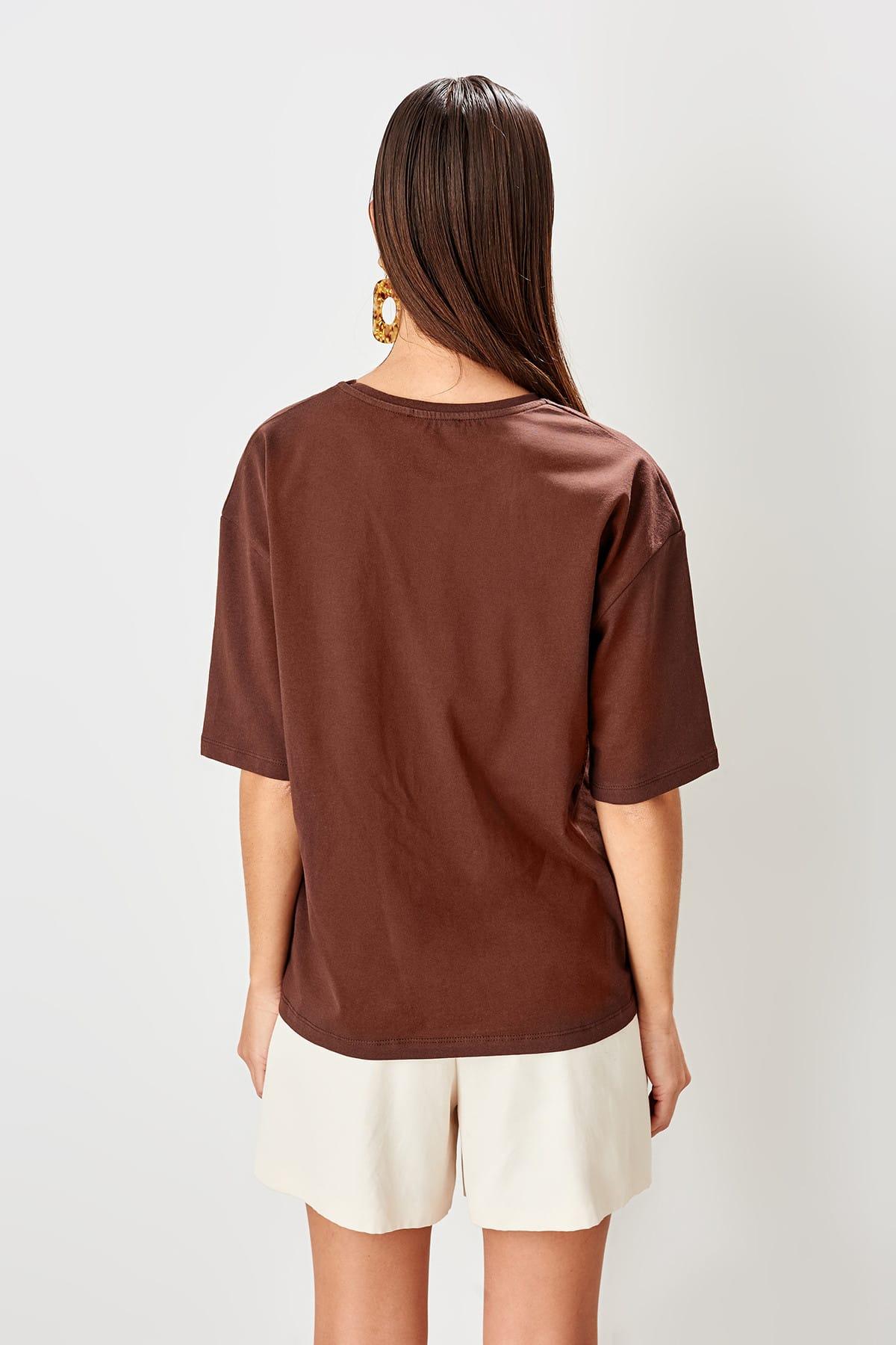 cotton t-shirts brown Printed top