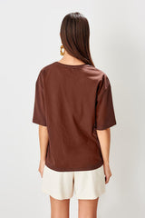 cotton t-shirts brown Printed top