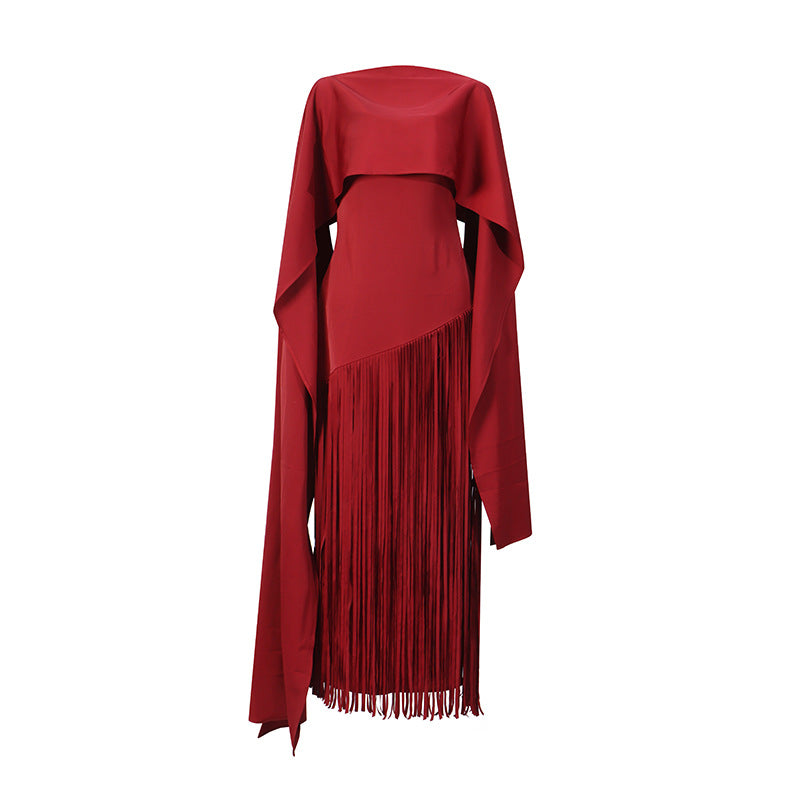 Misty Purple Asymmetrical Fringe Cloak-Style Evening Gown Long Dress