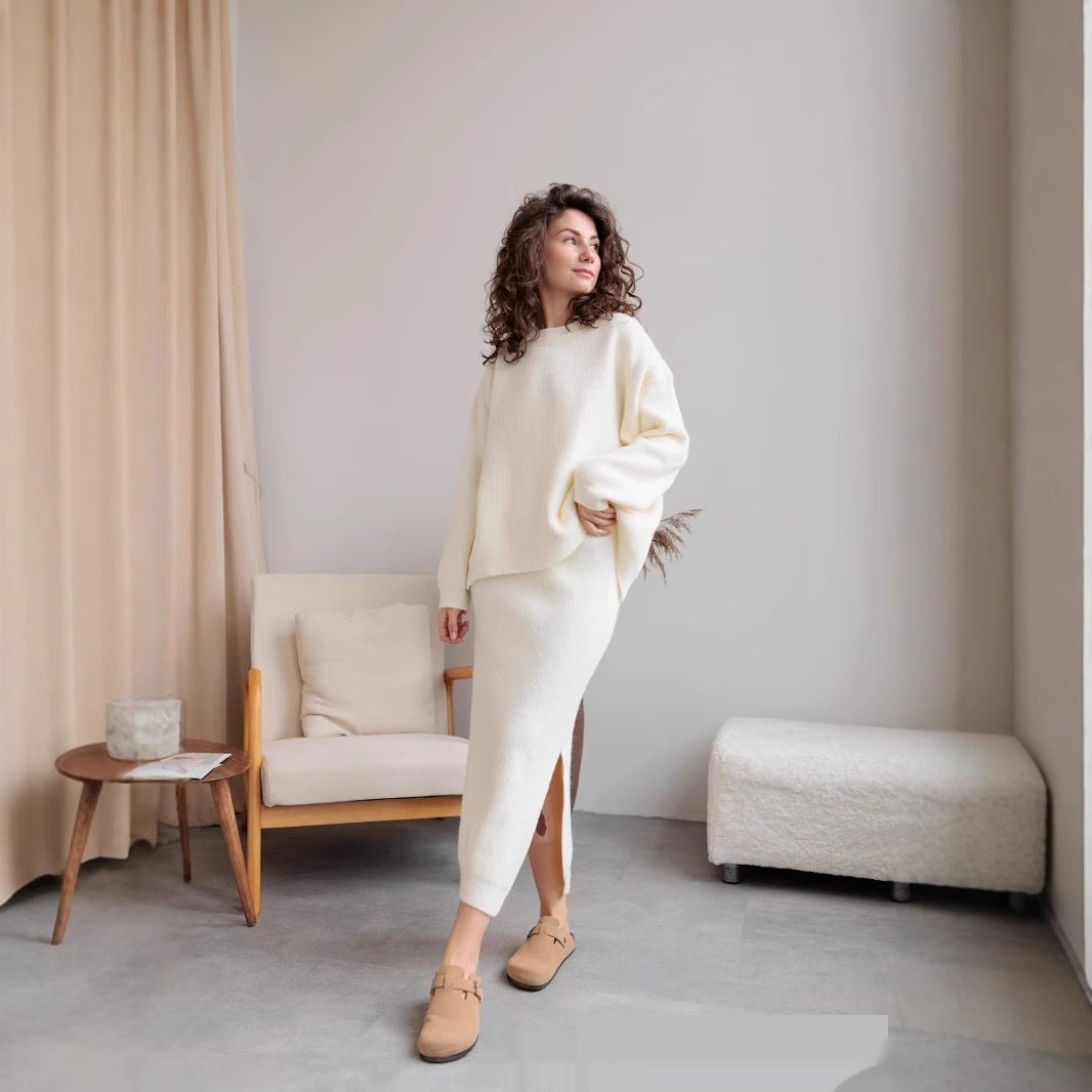 Knitted Overskirt Suit Sweater Split Hip Skirt Elegant