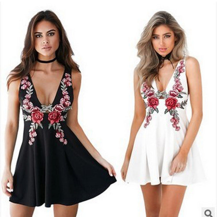 Vintage Embroidered Deep V Dress