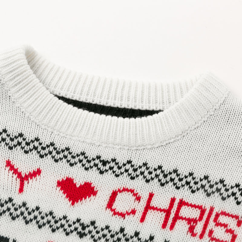 Cute Elk Heart Print Sweater Pullover Christmas Knitted Sweater Tops