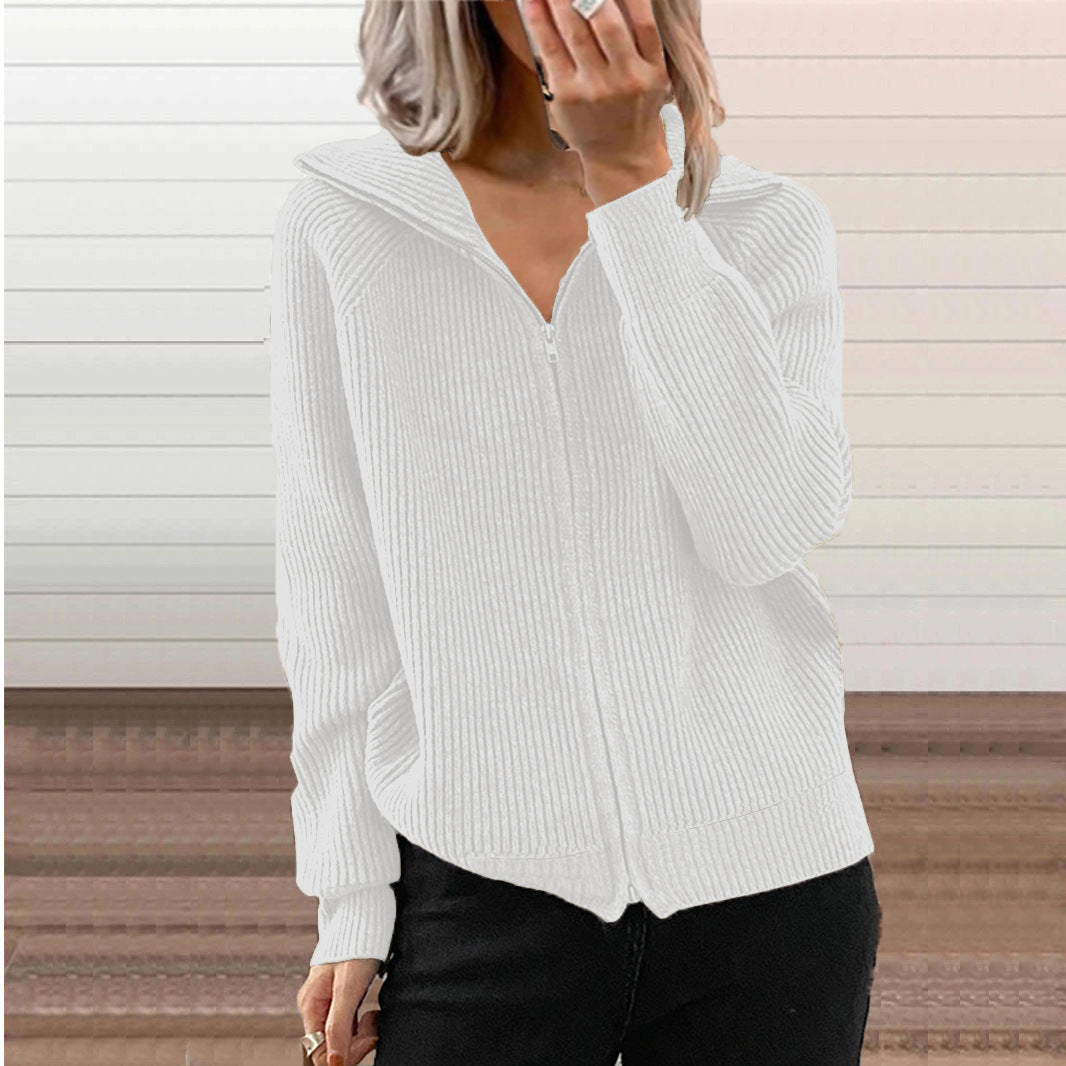 Europe And America Stripe Casual Loose Knitwear Coat Women