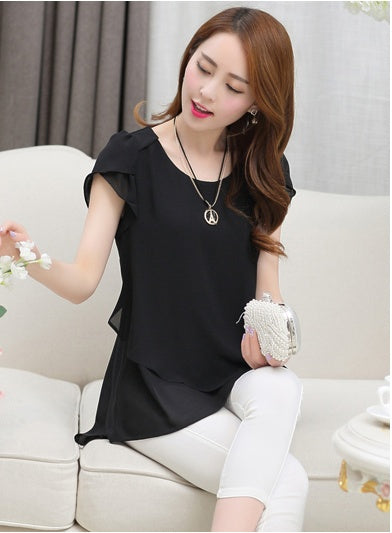 Blouse Loose Shirt O-Neck Chiffon Blouse Female Short Sleeve Blouse Plus Size 5XL Shirts Tops