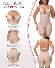 Strapless Deep U-Neck Bodysuit With Tummy Control And Built-In Bra Low Back Shapewear