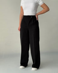 Asymmetric Unique Waist Design High-Rise Wide-Leg Trousers