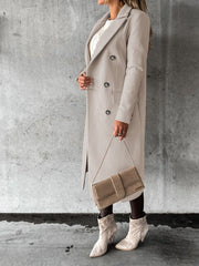 Double Breasted Lapel Coat Solid Slim Long Jacket Long Sleeve Tops Womens Clothing