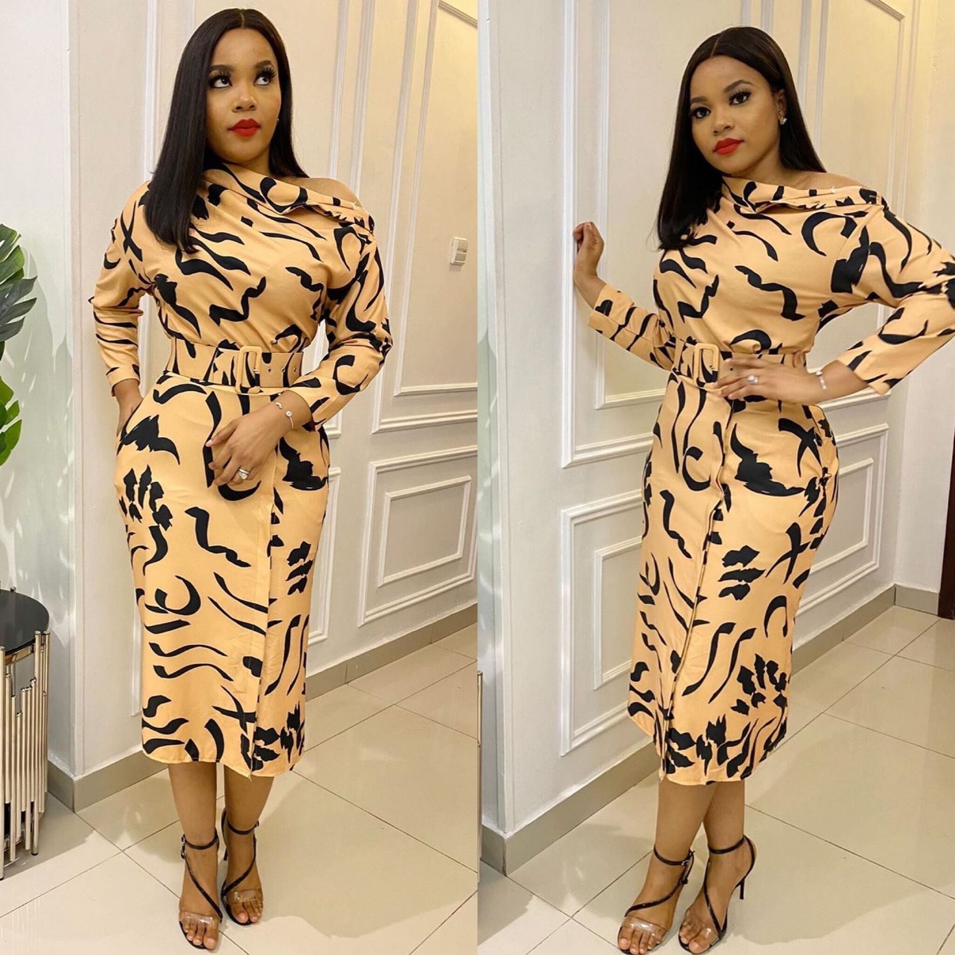 Sleeve Strapless Plus Size Dress For With Belt