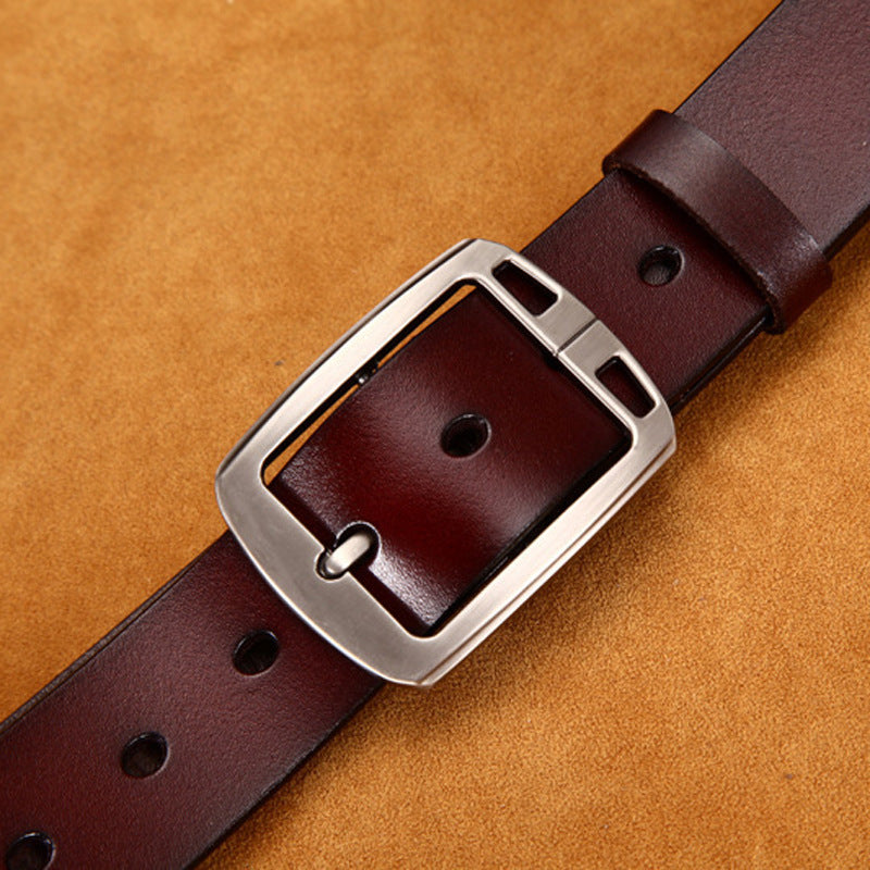 Men's Vintage Cowskin Leather Jean Belt â€?Wide Pin Buckle Design