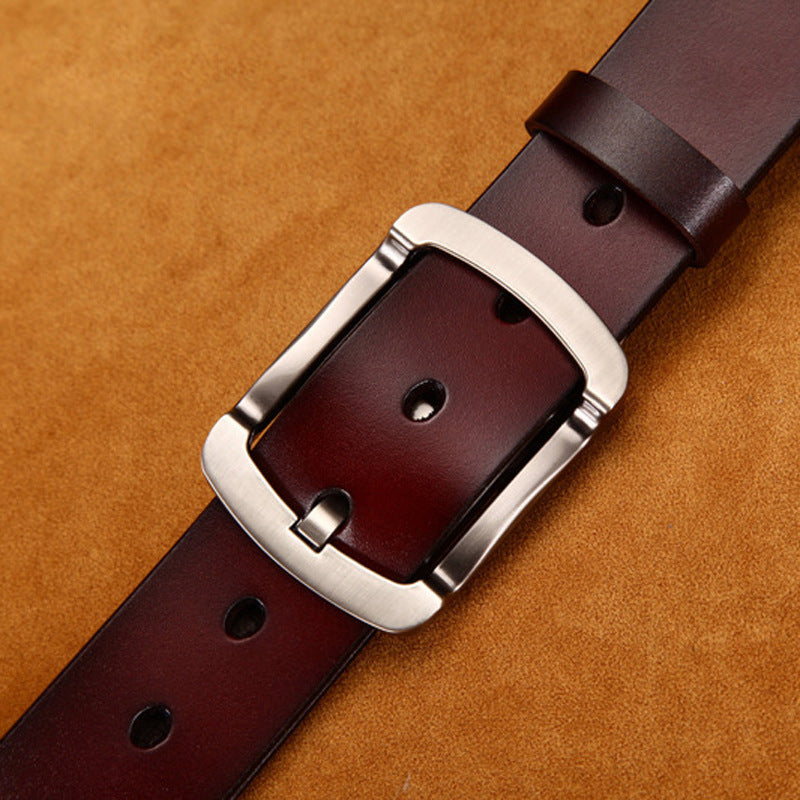 Men's Vintage Cowskin Leather Jean Belt â€?Wide Pin Buckle Design