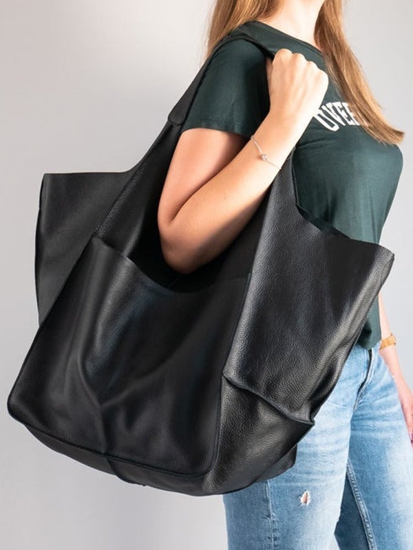 Vintage Large Capacity Handbags PU Soft Leather Big Bag Designer Luxury Shoulder Bag Beach On Vacation Woman Tote Bag