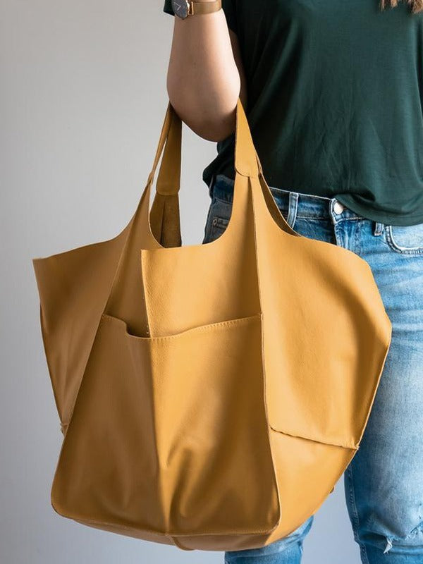 Vintage Large Capacity Handbags PU Soft Leather Big Bag Designer Luxury Shoulder Bag Beach On Vacation Woman Tote Bag