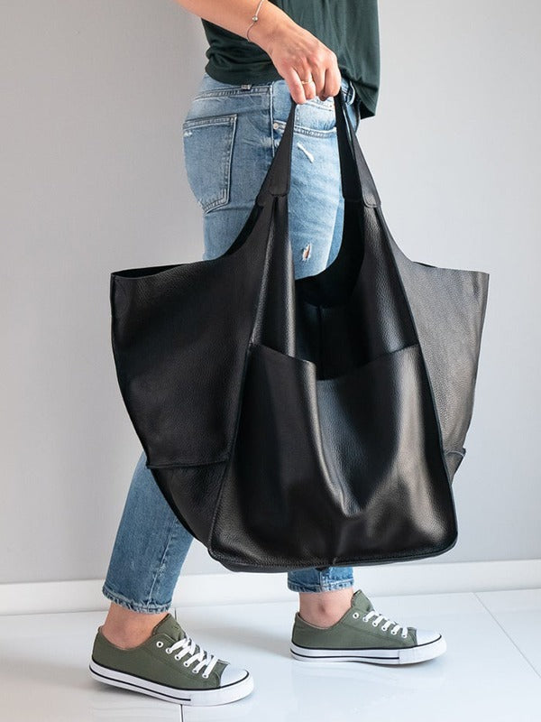 Vintage Large Capacity Handbags PU Soft Leather Big Bag Designer Luxury Shoulder Bag Beach On Vacation Woman Tote Bag