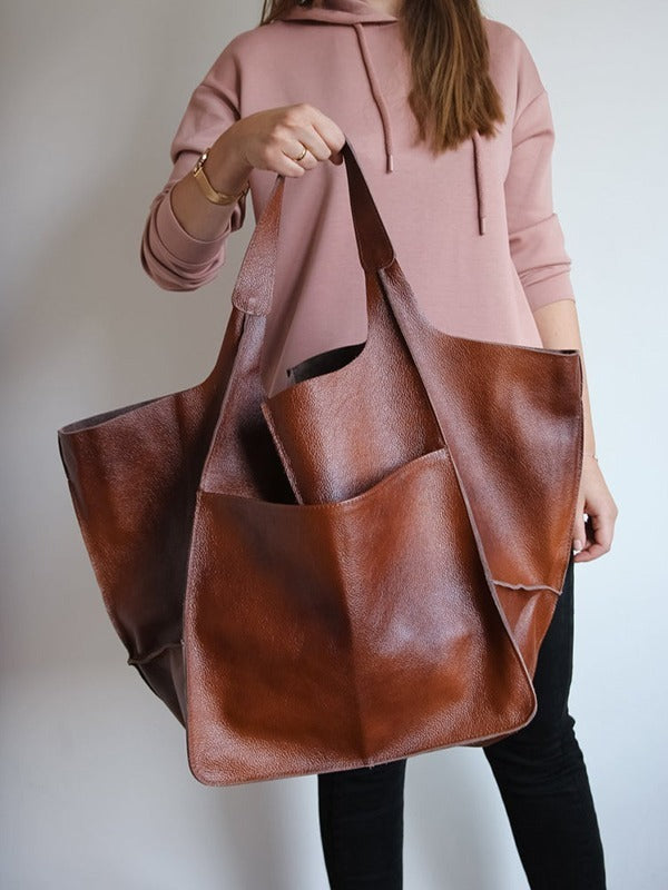 Vintage Large Capacity Handbags PU Soft Leather Big Bag Designer Luxury Shoulder Bag Beach On Vacation Woman Tote Bag