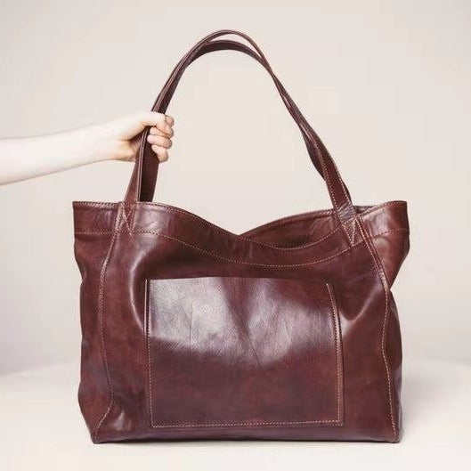 Vintage Large Capacity Handbags PU Soft Leather Big Bag Designer Luxury Shoulder Bag Beach On Vacation Woman Tote Bag