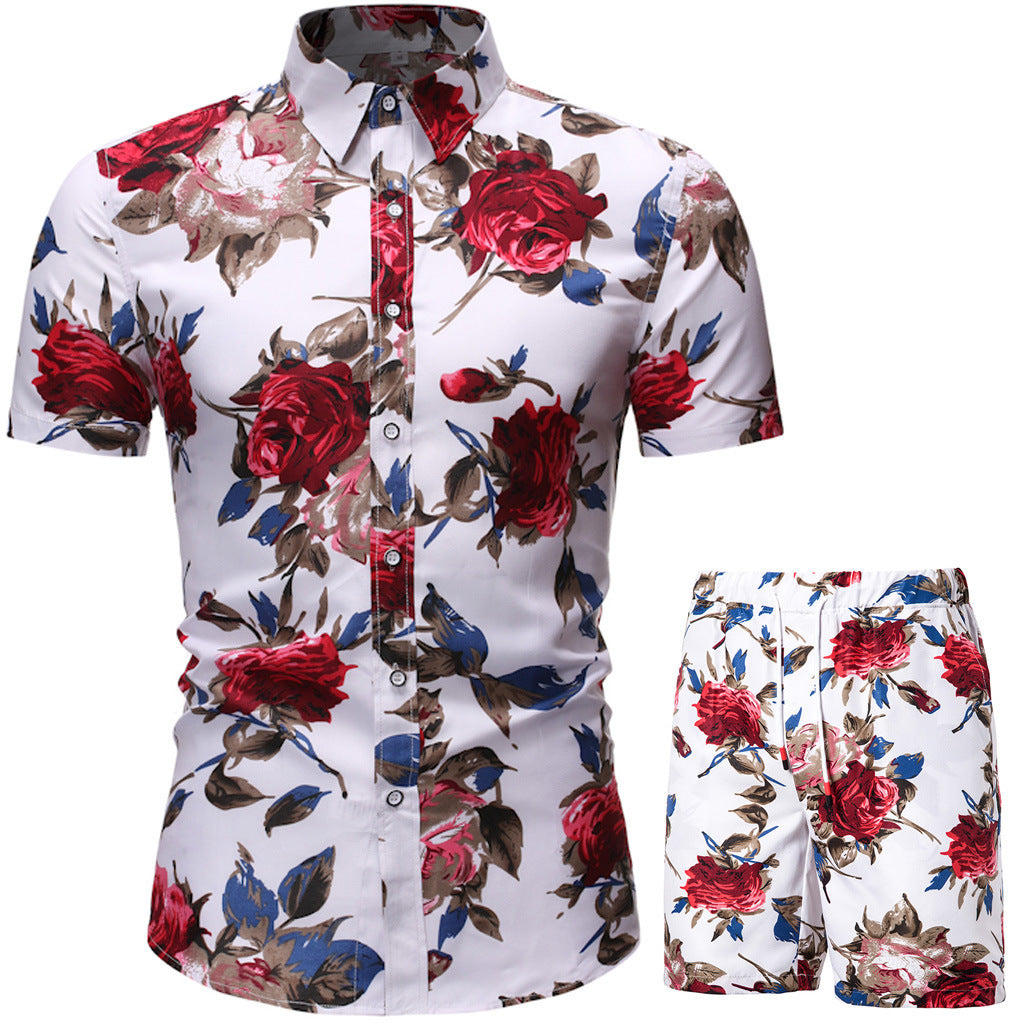 Men's Casual Suit Korean Style Slim Short-Sleeved Shirt Men's Beachwear