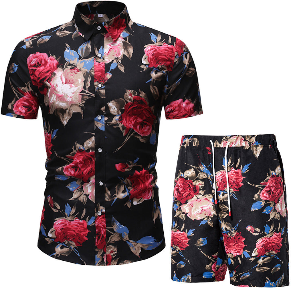 Men's Casual Suit Korean Style Slim Short-Sleeved Shirt Men's Beachwear