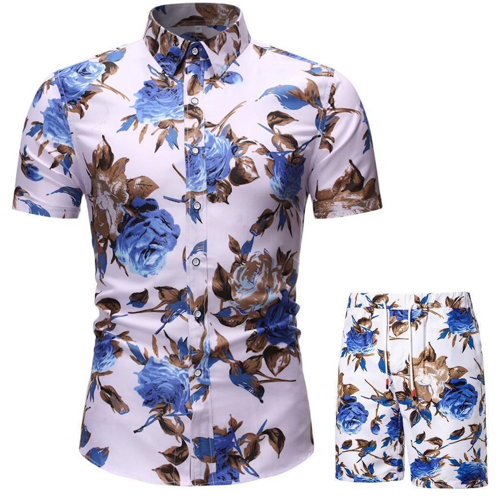 Men's Casual Suit Korean Style Slim Short-Sleeved Shirt Men's Beachwear