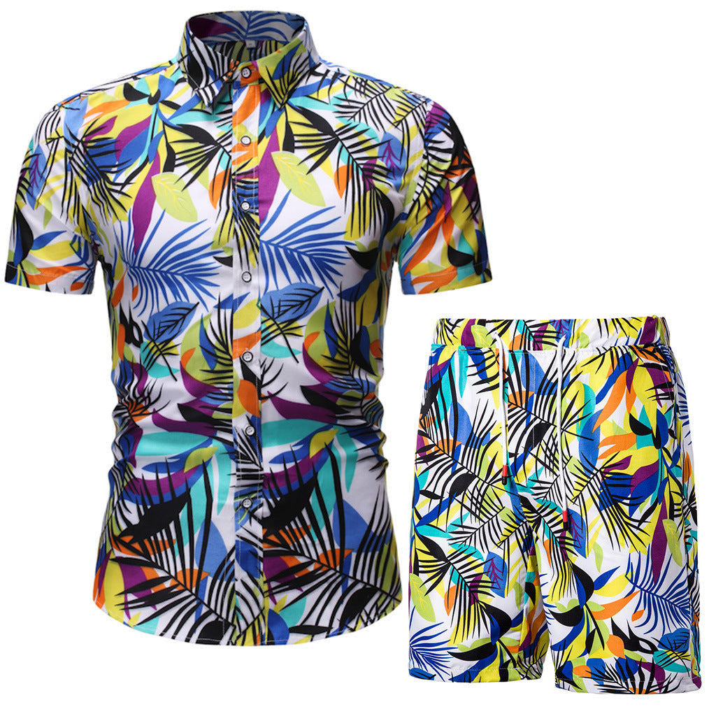 Men's Casual Suit Korean Style Slim Short-Sleeved Shirt Men's Beachwear