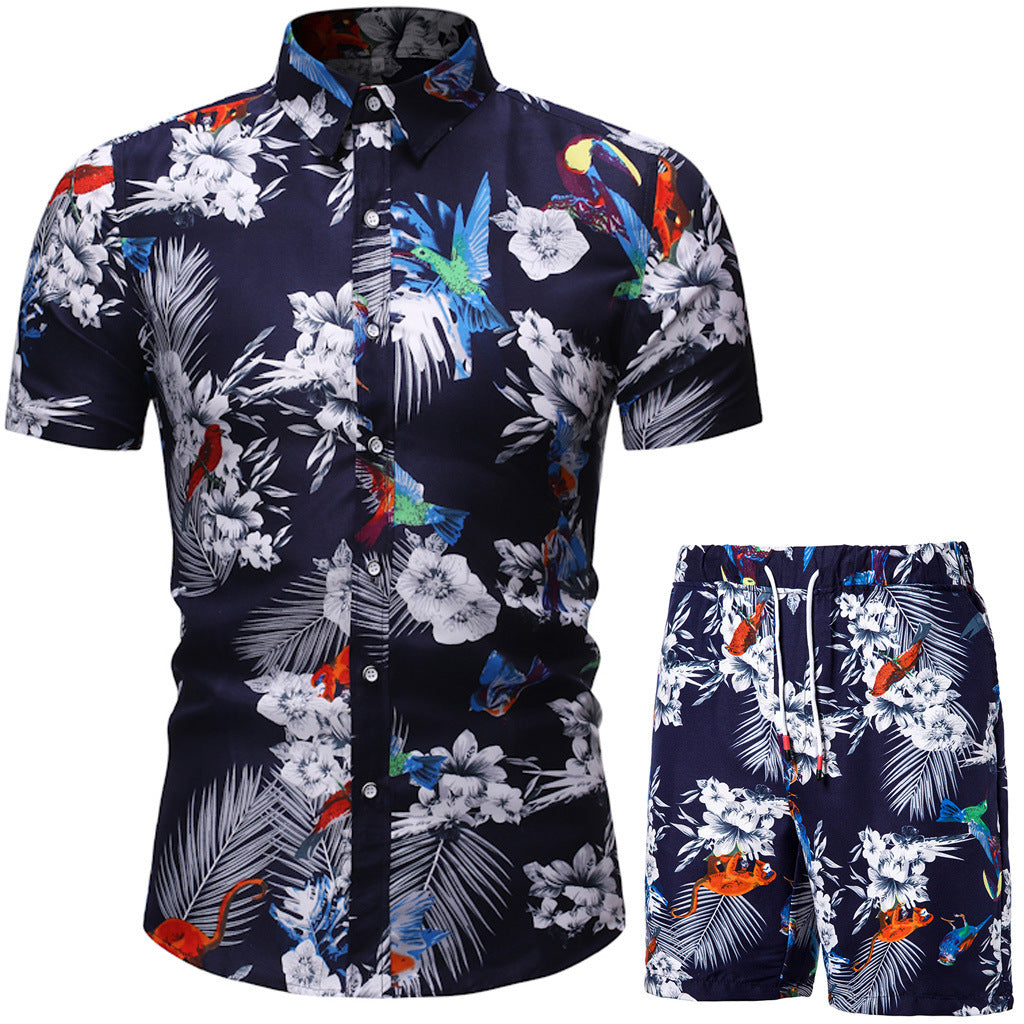 Men's Casual Suit Korean Style Slim Short-Sleeved Shirt Men's Beachwear