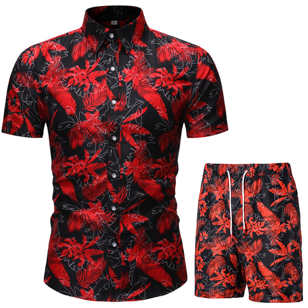 Men's Casual Suit Korean Style Slim Short-Sleeved Shirt Men's Beachwear