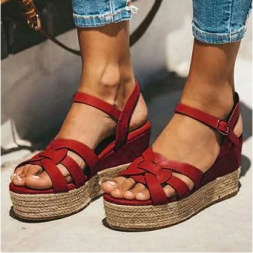 Straw Hemp Rope And Tendon Sole Wedge Sandals