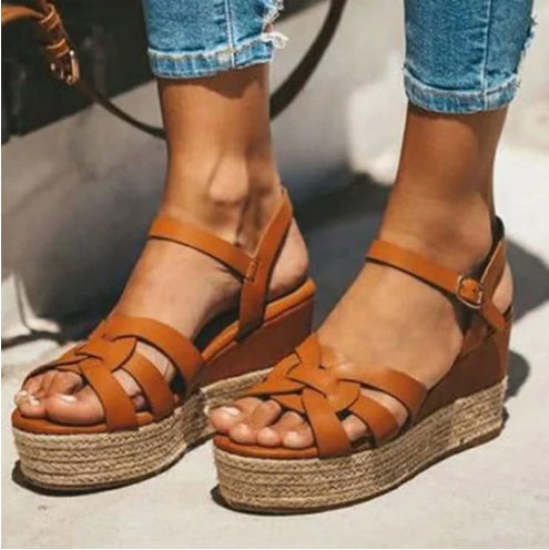 Straw Hemp Rope And Tendon Sole Wedge Sandals