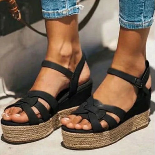 Straw Hemp Rope And Tendon Sole Wedge Sandals