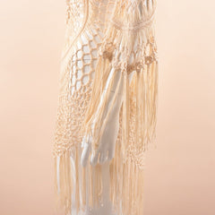 CUPSHE White Crochet Bikini Cover Up with Fringe Trim Hollow Tunic Beach Dress Bathing Suit Beachwear